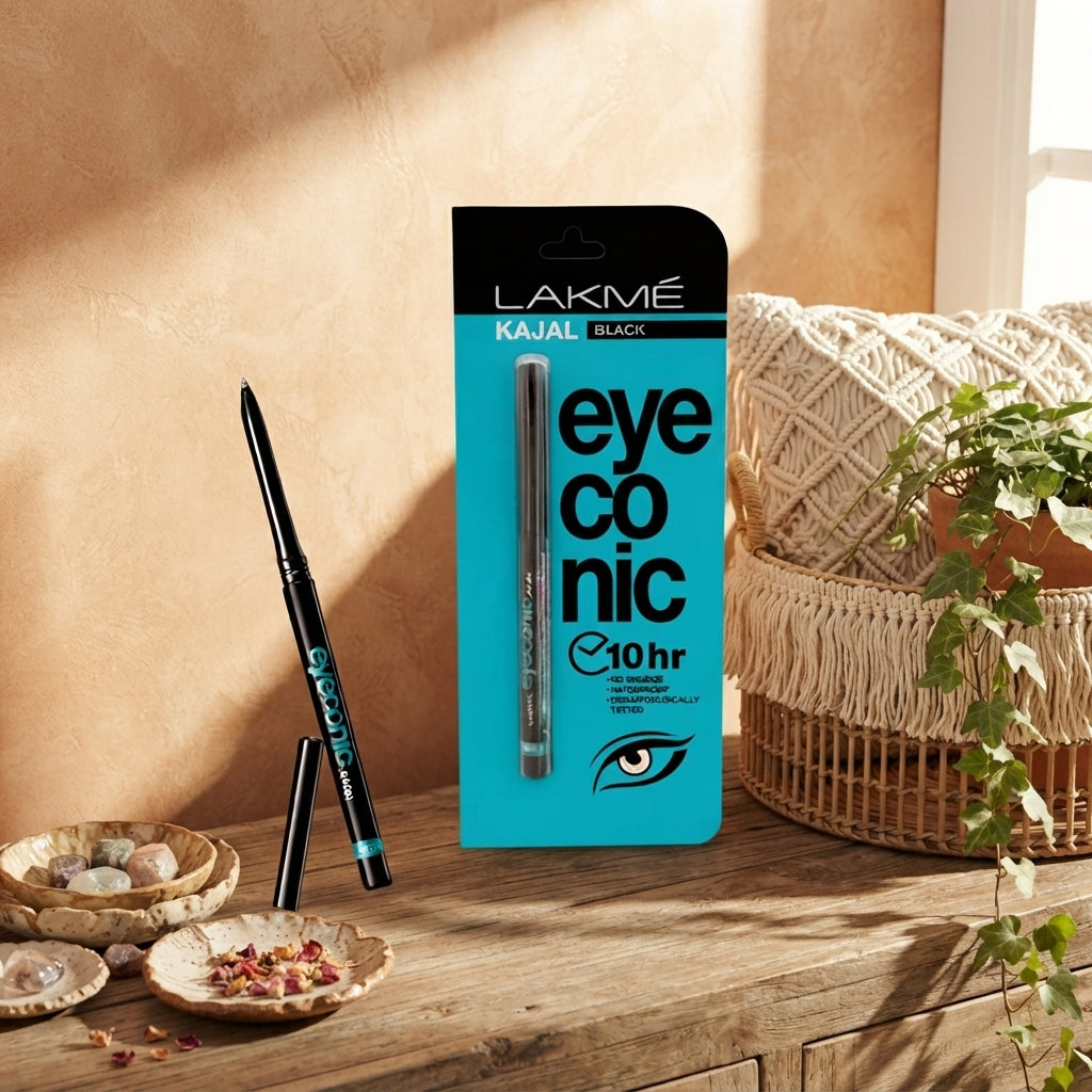 Lakme Eyeconic Kajal Pencil Eyeliner Black 24Hrs Long Lasting - Cosmetic Product Designed For Eye Makeup And Daily Beauty Routine