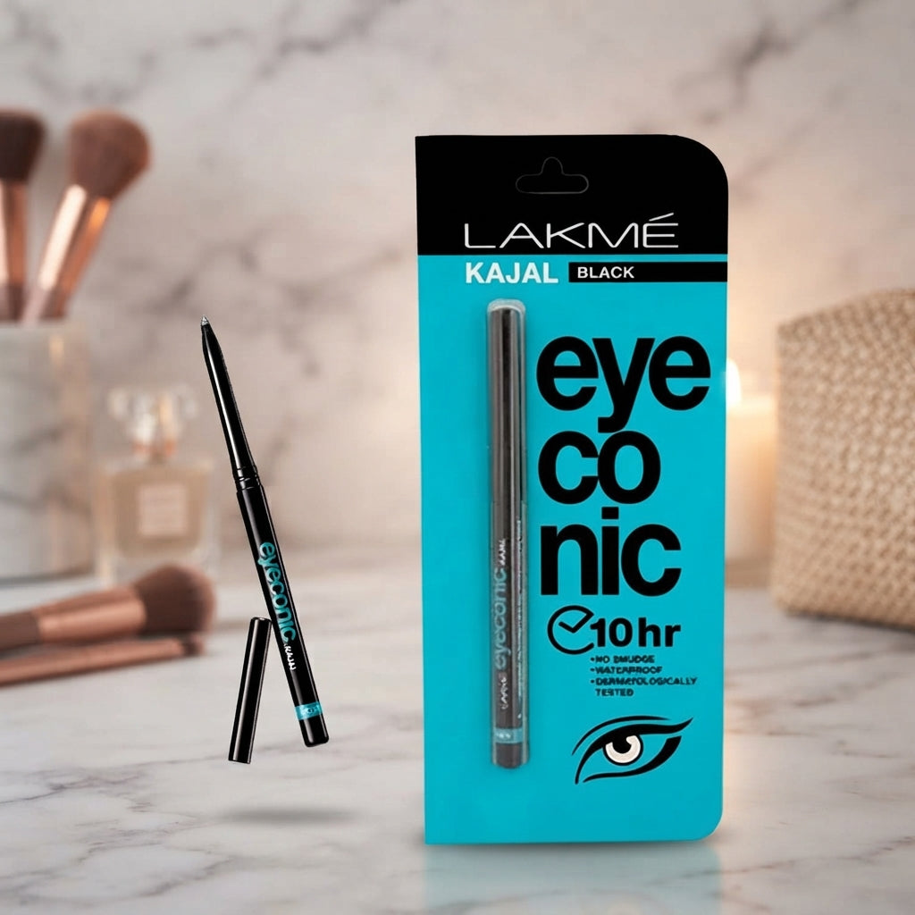 Lakme Eyeconic Kajal Pencil Eyeliner Black 24Hrs Long Lasting - Cosmetic Product Designed For Eye Makeup And Daily Beauty Routine
